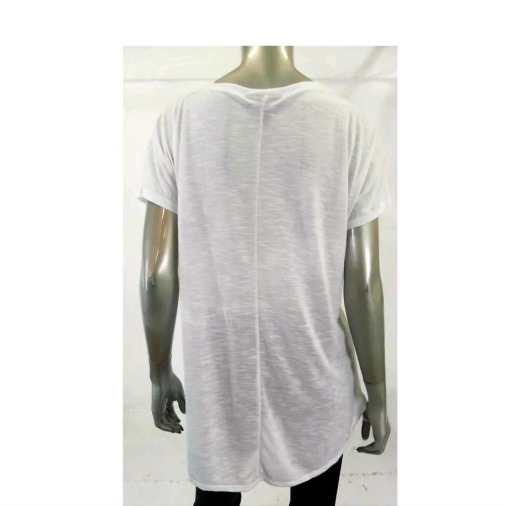 Style & Co. Women Top T Shirt Blouse L White Graphic Embellished Short Sleeves